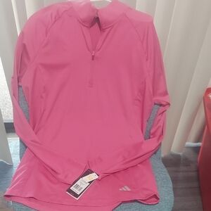 adidas Women's Pink Long-Sleeve Half-Zip Active Top